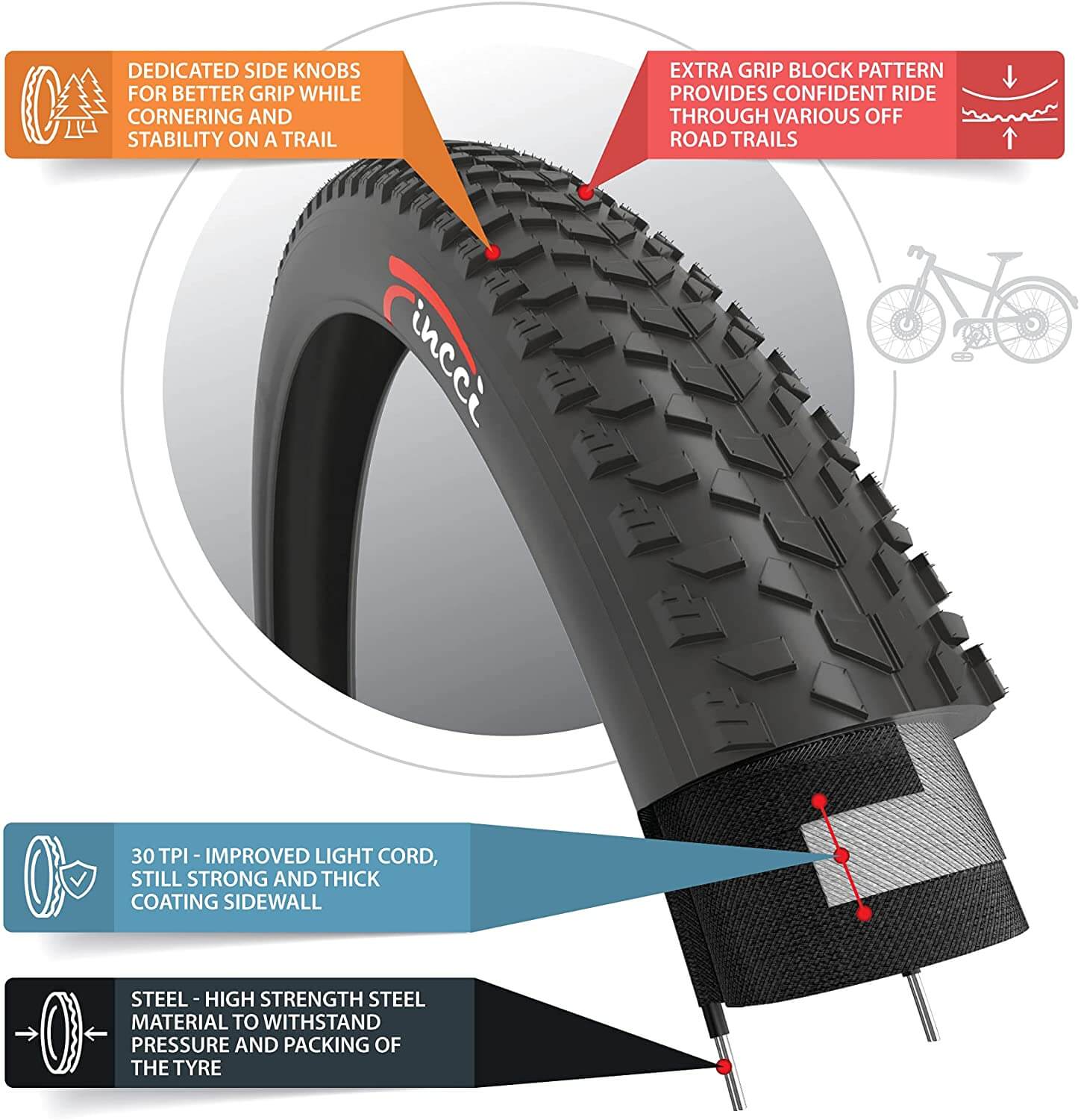 Fincci Fat 26 x 4.0 100-559 MTB Tyre - Buy in Online Shop