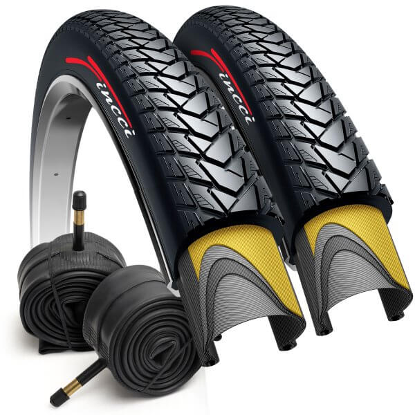 Fincci Pair 700x35c Tire 37-622 Foldable 60 TPI City Commuter Tires with Nylon Protection and Schrader Valve Inner Tubes 48mm Cycle Road Mountain MTB Hybrid Touring Electric Bike Bicycle - Pack of 2