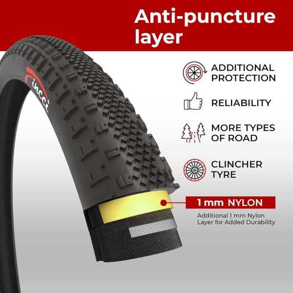 Fincci Gravel Bike Tyres 700x38c - Pair Foldable Tires 28 inch with 1mm Nylon Protection and 2x Inner Tube 40-622 Schrader Valve, 60 TPI for Electric, Hybrid, Mtb, Road and Touring Bicycles Pack of 2
