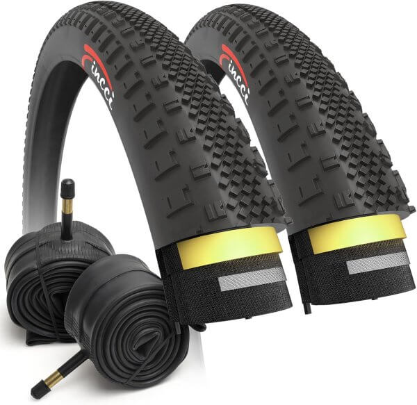 Fincci Gravel Bike Tyres 700x38c - Pair Foldable Tires 28 inch with 1mm Nylon Protection and 2x Inner Tube 40-622 Schrader Valve, 60 TPI for Electric, Hybrid, Mtb, Road and Touring Bicycles Pack of 2